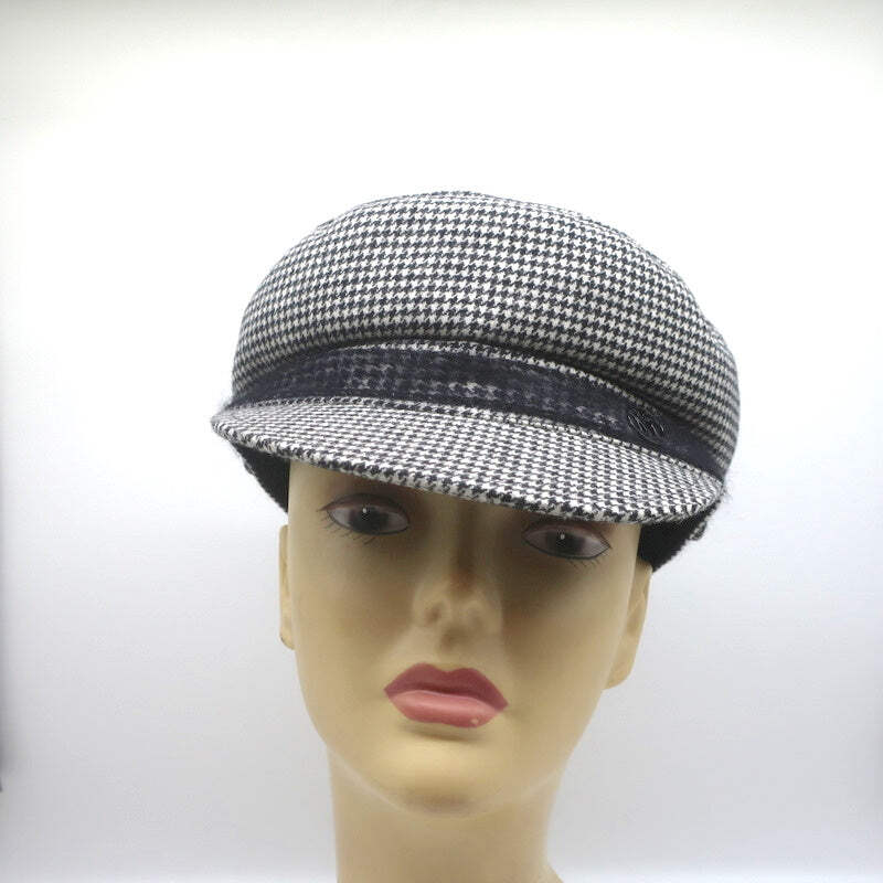Maison Michel New Abby Hat White/Black Houndstooth Wool  display picture 3