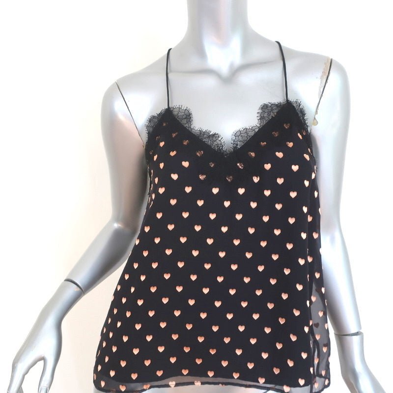 CAMI NYC The Racer Tank Top Black Burnout Heart Print Size Extra