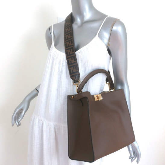 Fendi Peekaboo X-Lite Medium Tote Brown Leather Shoulder Bag NEW