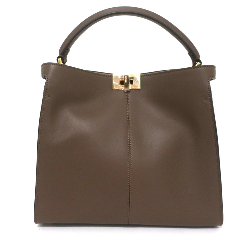 極美品 フェンデイFENDI PEEKABOO X-LITE Fendi Peekaboo X-Lite Medium Tote Brown Leather Shoulder Bag NEW