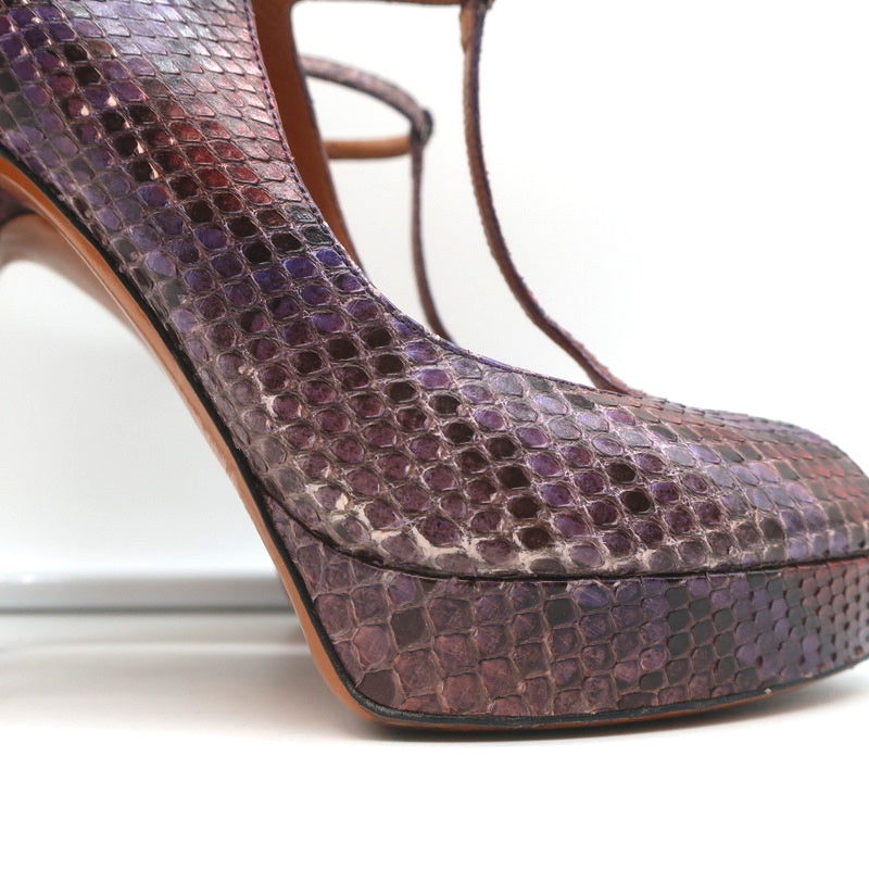 Gucci Platform T-Strap Pumps Purple Snakeskin Size 40 Peep