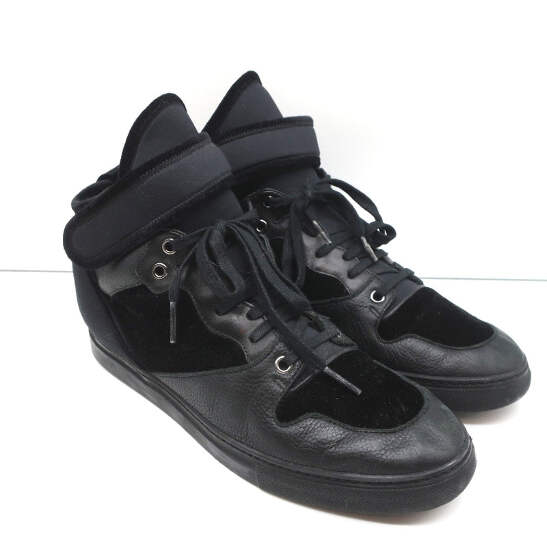Balenciaga High Top Sneakers Black Leather & Velvet Size 40  display picture 1
