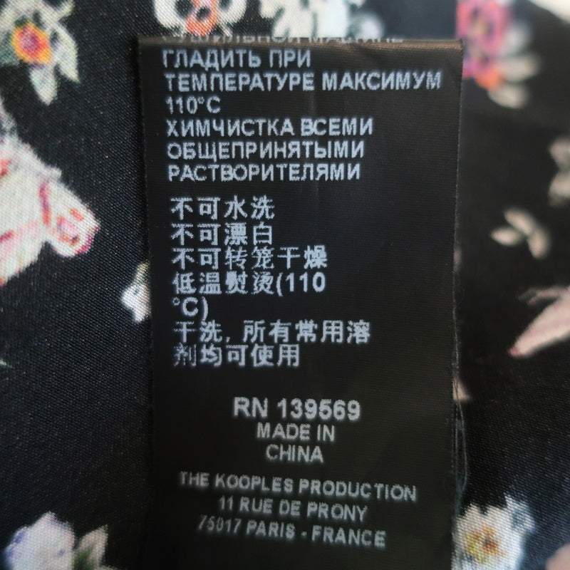 The Kooples Half-Zip Tank Top Black Floral Print Silk Size Extra
