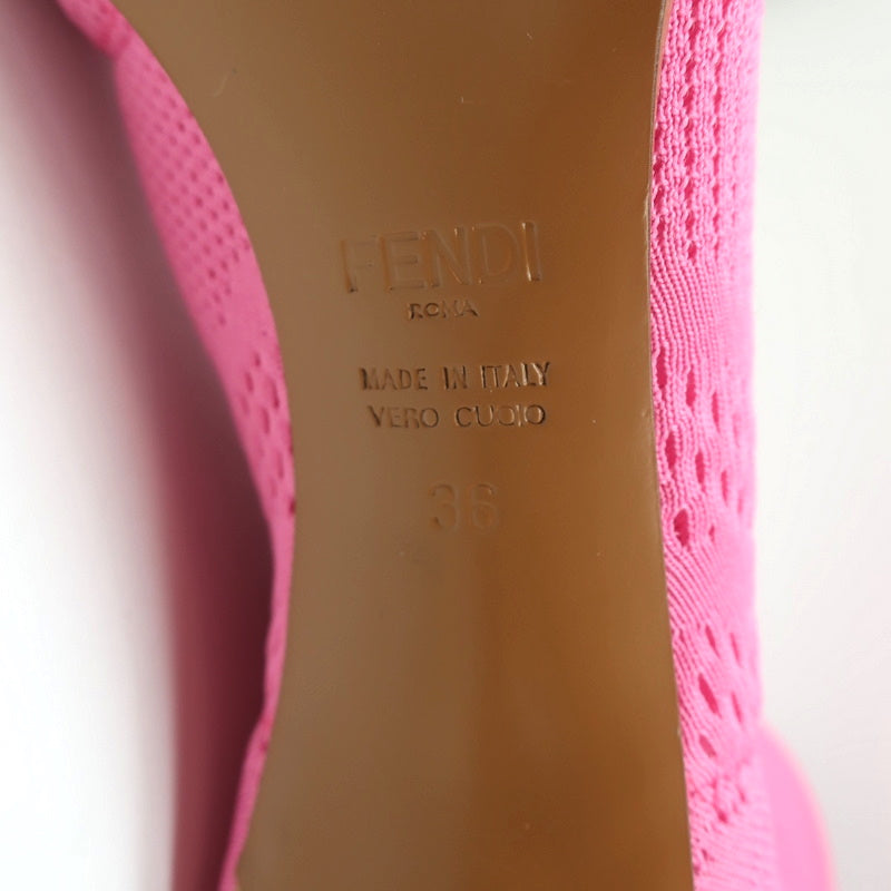 Fendi FFrame Jacquard Mesh Knit Ankle Boots Pink Size 36
