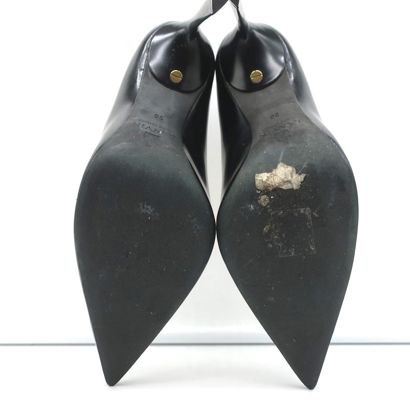 Lanvin Pearl Pumps Black Leather Size 36 Pointed Toe Heels