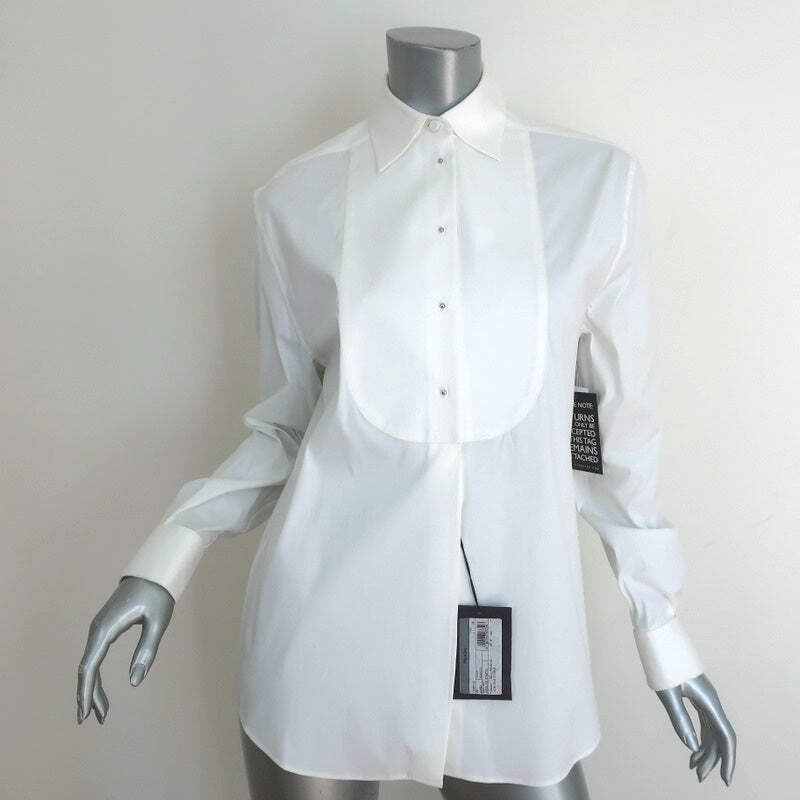 Prada Tuxedo Shirt White Stretch Poplin Size 38 Long Sleeve Blouse