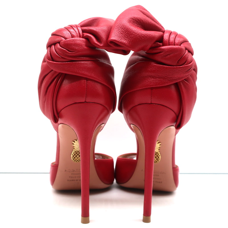 Aquazzura Versailles d'Orsay Bow Pumps Red Leather Size 37 Peep