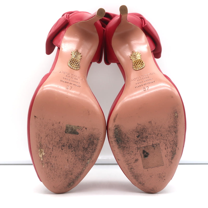 Aquazzura Versailles d'Orsay Bow Pumps Red Leather Size 37
