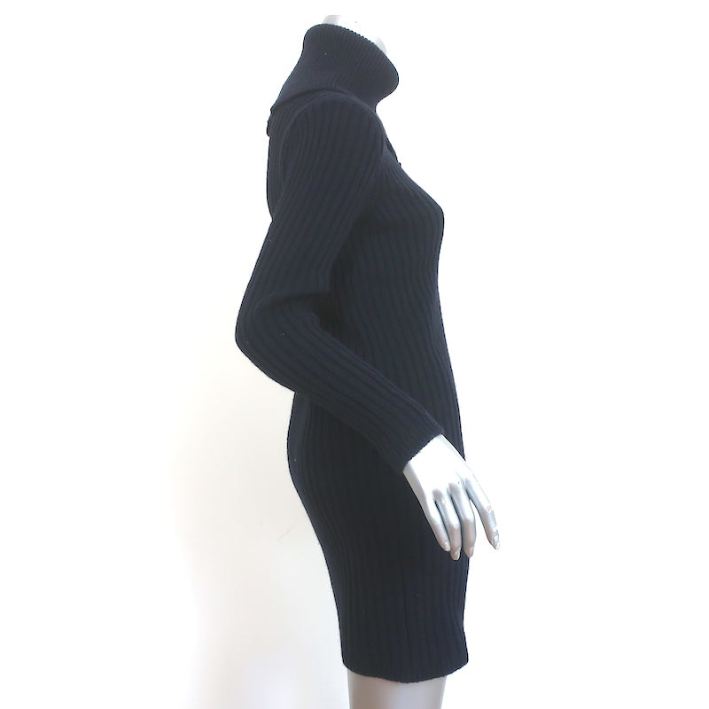 SAINT LAURENT★Marine Camel Hair Rib Knit SWEATER DRESS XS NEW $1,650 SAINT LAURENT Dk Blue Camel Hair Cowl Neck Rib