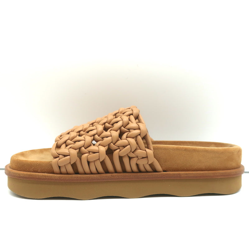 Chloe Wavy Platform Slide Sandals Beige Woven Leather Size