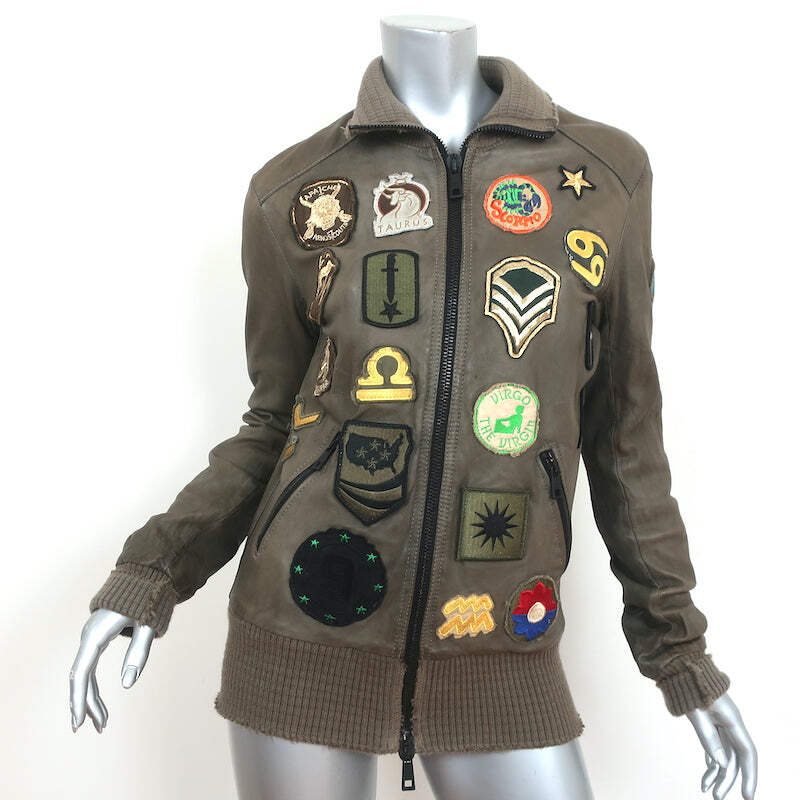 Giorgio Brato Zodiac Patch Leather Bomber Jacket Army Green Size