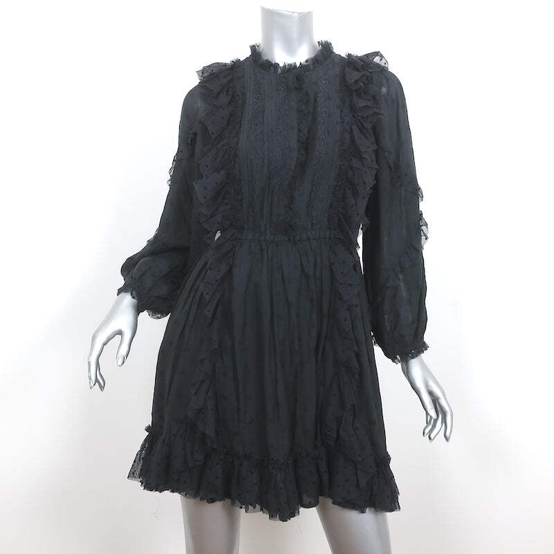 blue dress for baby girl Rhea Shirt Dress with Ruffle Skirt - Noir Black Chiffon Long Sleeve Midi  Dress main image 0