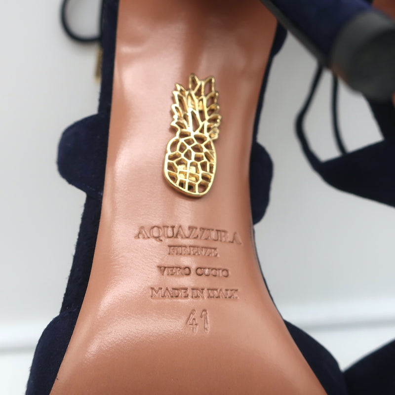 Aquazzura Matilde Crisscross Pumps Navy Suede Size 41