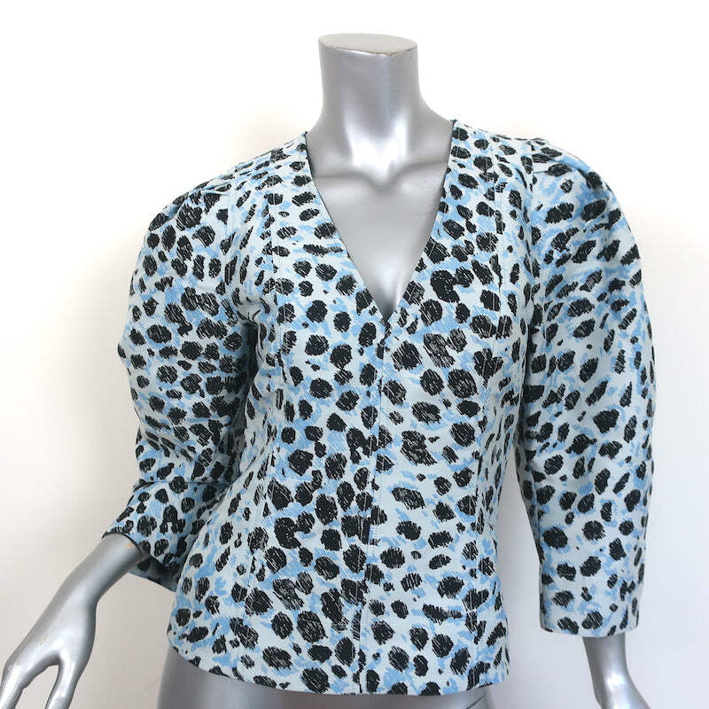 GREED - GREED☆Leopard Jacquard Flared Blouse Dee Blouse Blue Leopard Basket Weave – Raquel Allegra
