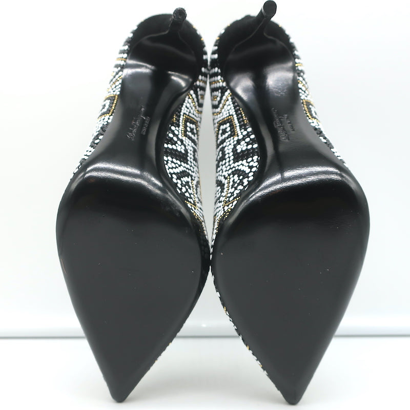 Salvatore Ferragamo Fiore Mosaic Beaded Pumps Size 10