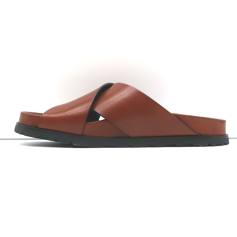 Saint Laurent Jimmy Crisscross Slides Brown Leather Size