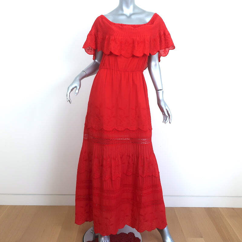 Alice Olivia Off the Shoulder Maxi Dress Pansy Red Embroidered