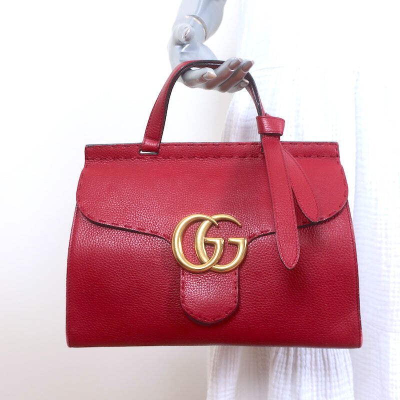 Gucci GG Marmont Small Top Handle Bag Red Grained Leather