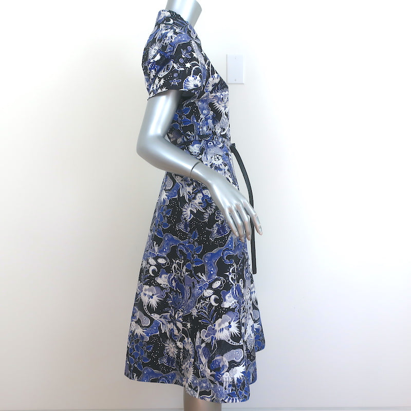 Christian Dior Belted Shirtdress Blue Celestial Print Cotton