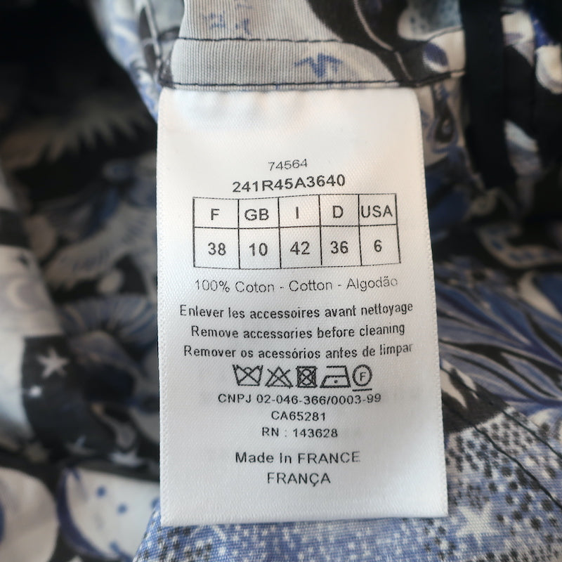 Christian Dior Belted Shirtdress Blue Celestial Print Cotton