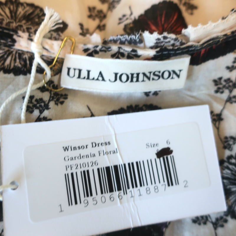 送料関税込★Ulla Johnson★エレノラ プリント ミディドレス Lucia Noir Beaded Sweetheart Ruffled Top