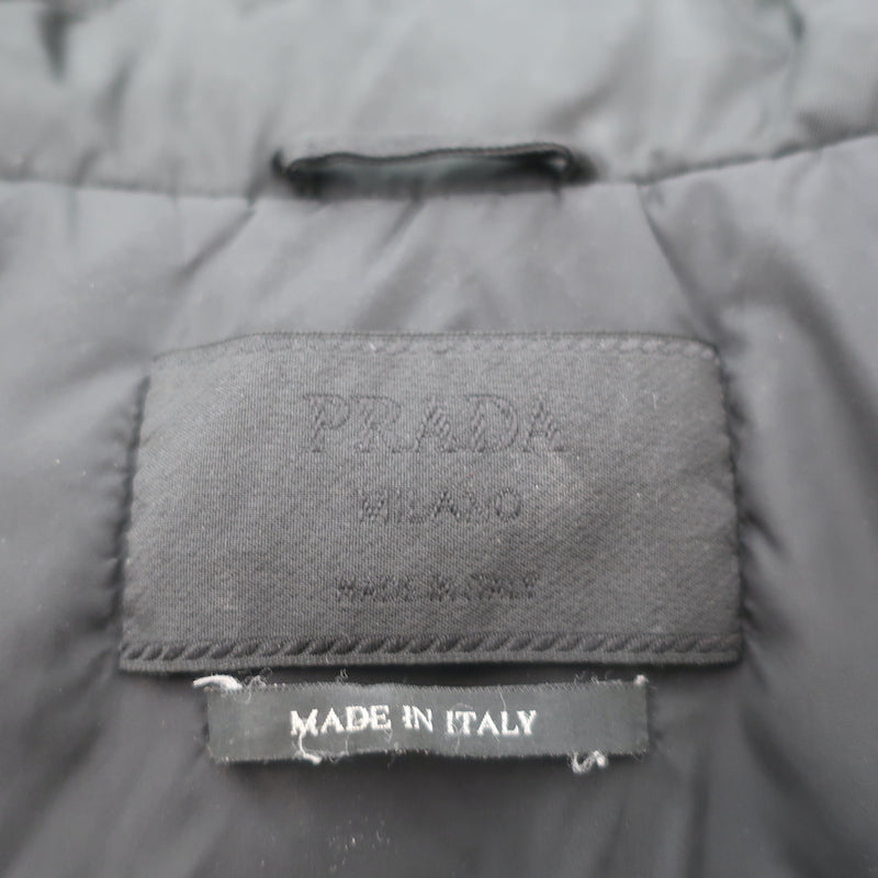 Prada Multi-Pocket Jacket Black Leather-Trim Nylon Size