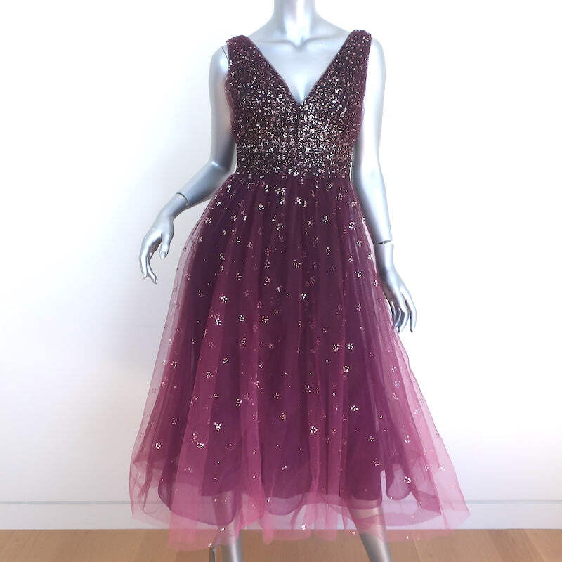 Marchesa Notte Ombre Glitter Tulle Dress Wine Size 6 Sleeveless V-Neck |  eBay