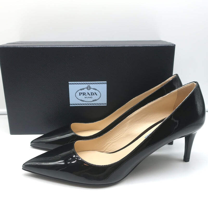 プラダ Prada Pumps Prada Pumps Black Patent Leather Size 41 Pointed Toe Heels