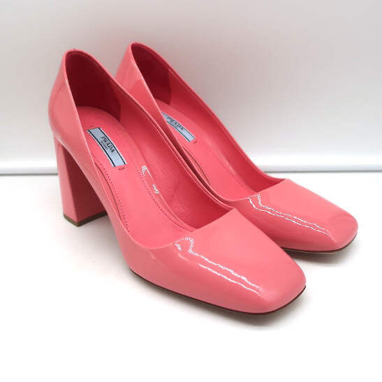 【本物新品保証】 Pumps Toe Square Prada Pink eBay | NEW 38.5 Size Leather Patent 靴