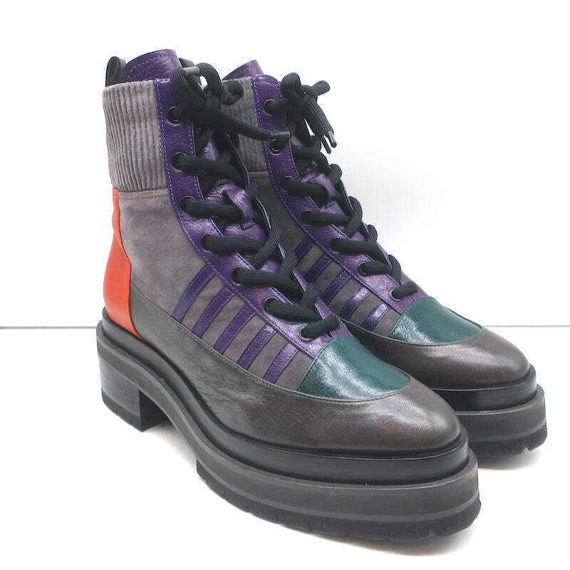 Pierre Hardy Platform Lace-Up Ankle Boots Nevada Gray Suede 