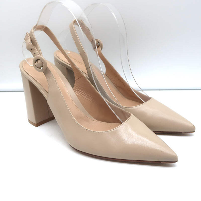 Gianvito Rossi Agata 85 Slingback Pumps Nude Leather Size 41