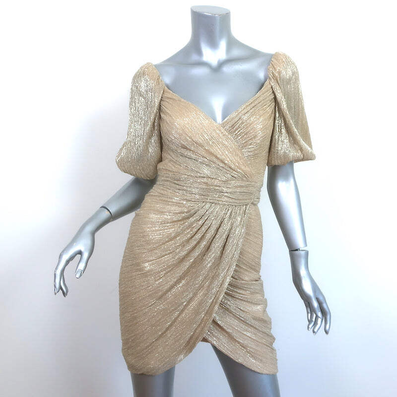 gold lame wrap dress 1970s Metallic Gold Evening Dress with Balloon Sleeves – Style & Salvage main image 0