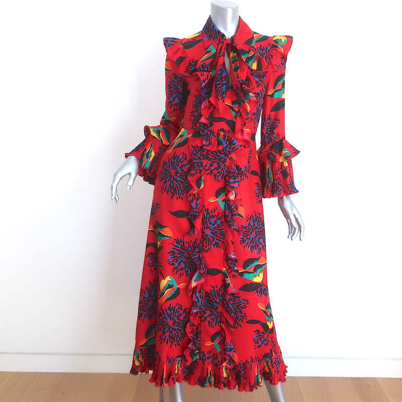 La DoubleJ Long Fancy Dress Red Parrot Print Silk Twill Size Extra Small |  eBay