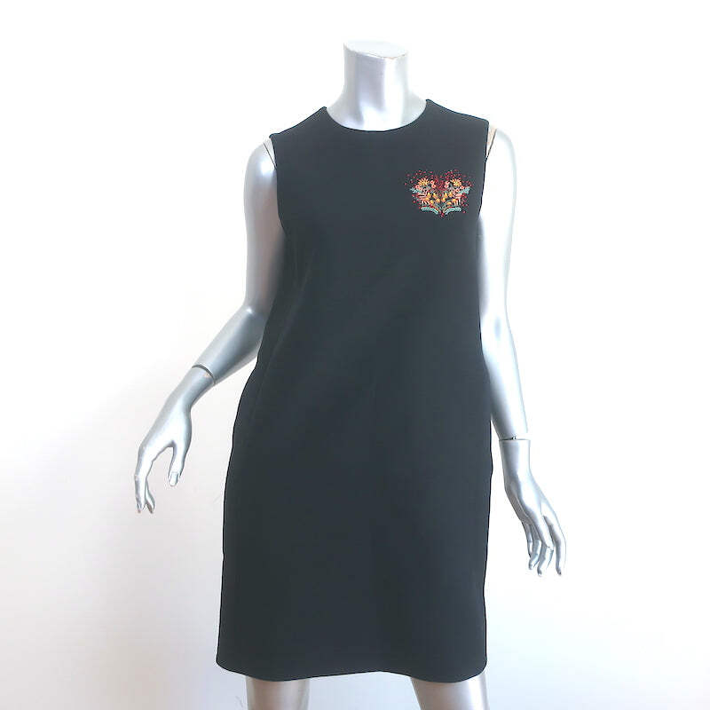 Christian Dior Embroidered Shift Dress Black Wool-Silk Size 38