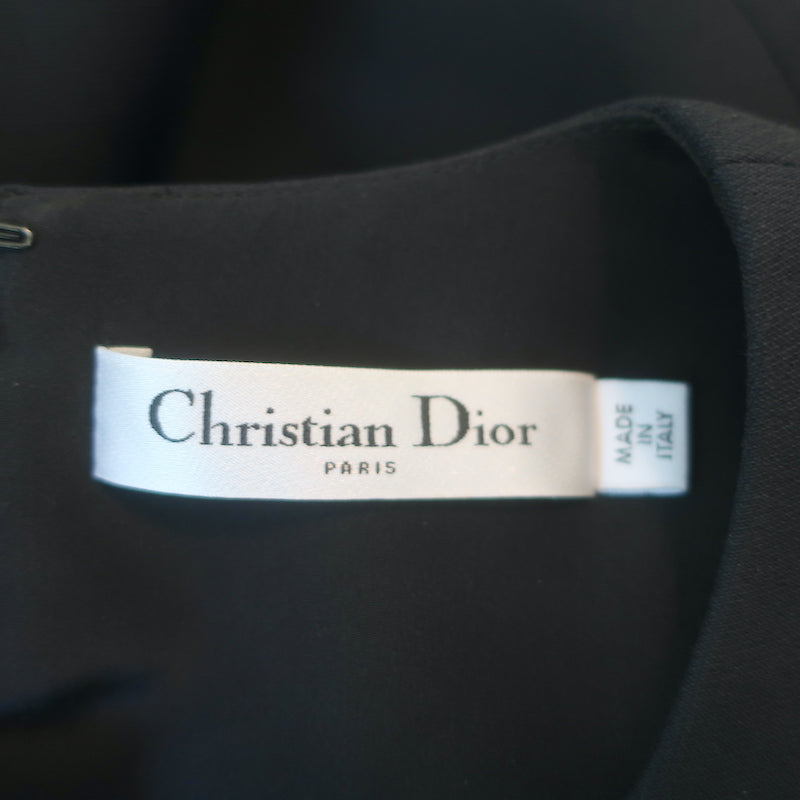Christian Dior Embroidered Shift Dress Black Wool-Silk Size 38