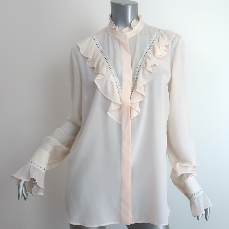 silk ruffle blouse ivory