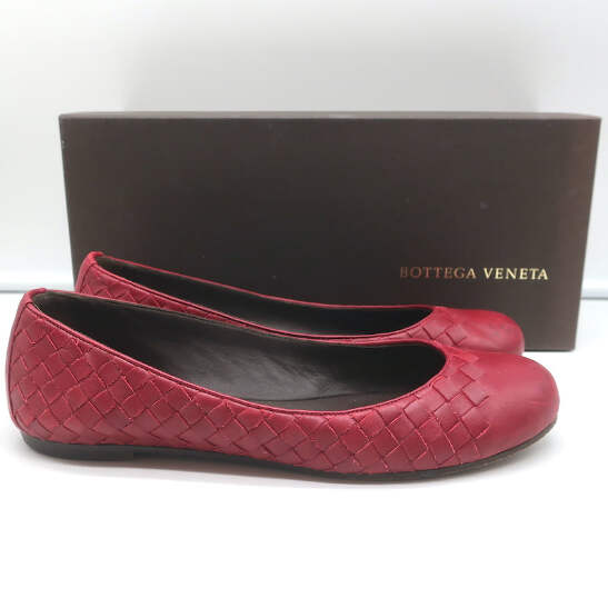 【関税&送料込】Bottega Veneta Flat shoes Red Bottega Veneta Intrecciato Leather Ballet Flats Red Size 38