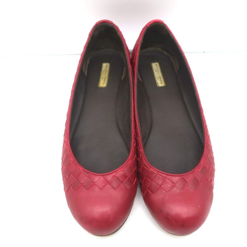 【関税&送料込】Bottega Veneta Flat shoes Red Bottega Veneta Intrecciato Leather Ballet Flats Red Size 38