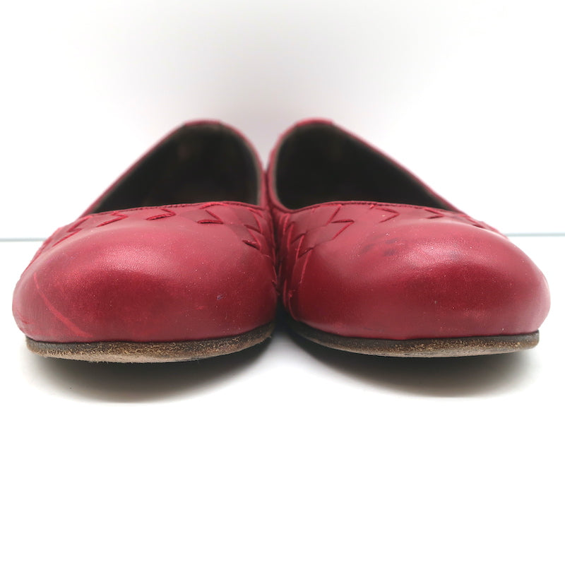 【関税&送料込】Bottega Veneta Flat shoes Red Bottega Veneta Intrecciato Leather Ballet Flats Red Size 38