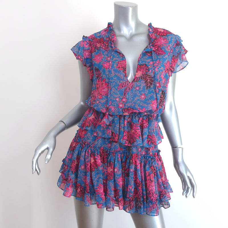 MISA Tiered Mini Dress Lilian Blue/Pink Night Blooms Print Size