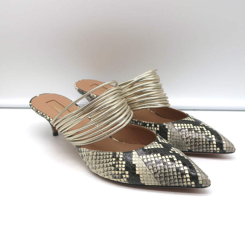 Aquazzura Rendez Vous Kitten Heel Mules Snakeskin & Metallic