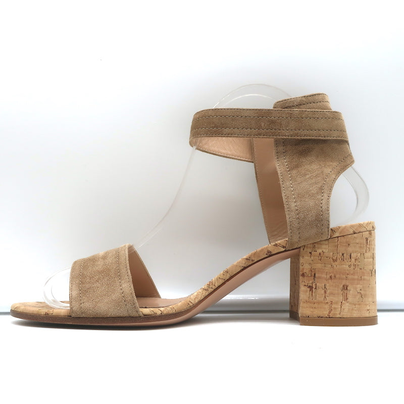 Gianvito Rossi Rikki Cork Sandals Tan Suede Size 39 Ankle