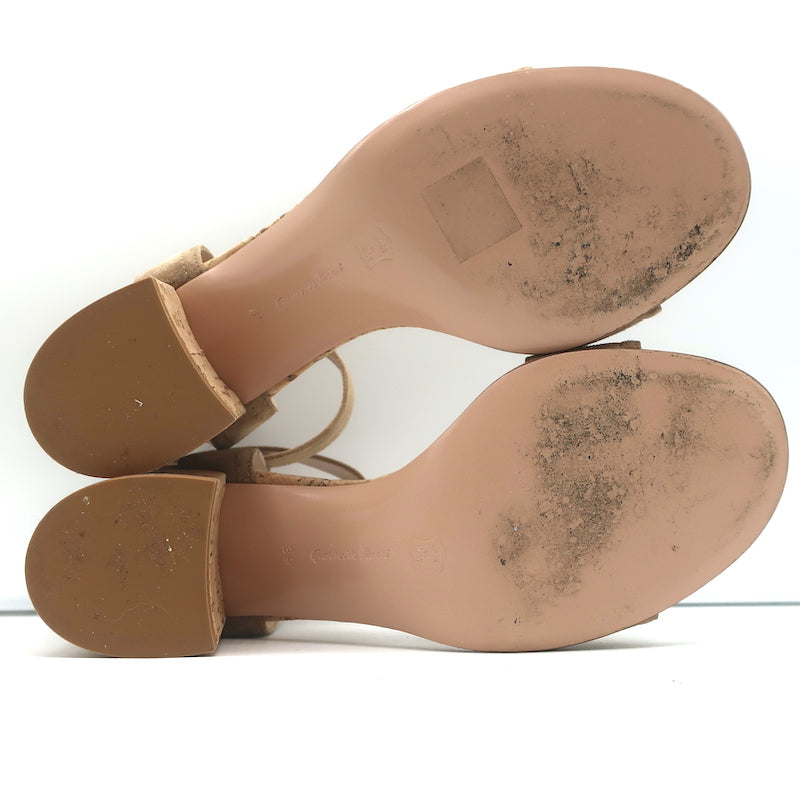 Gianvito Rossi Rikki Cork Sandals Tan Suede Size 39 Ankle