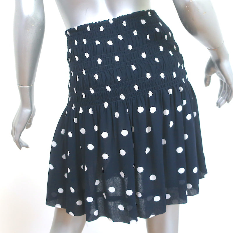 GANNI Smocked Polka Dot Mini Skirt Navy Georgette Size 36 | eBay