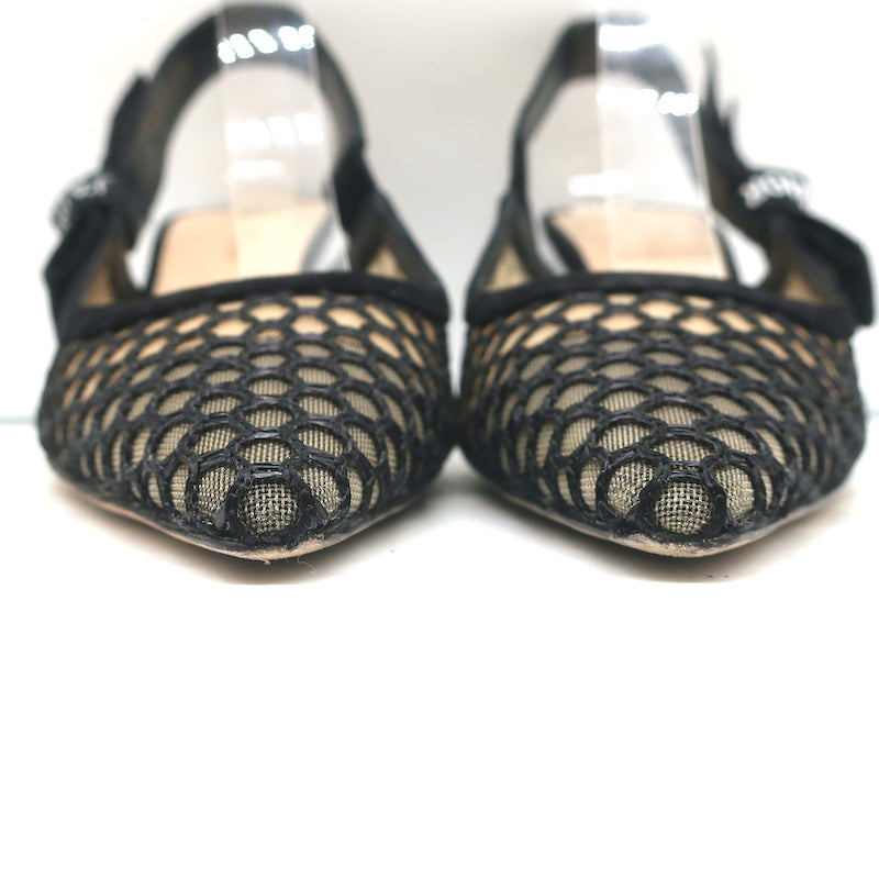 Christian Dior J'Adior Slingback Pumps Black Mesh & Suede