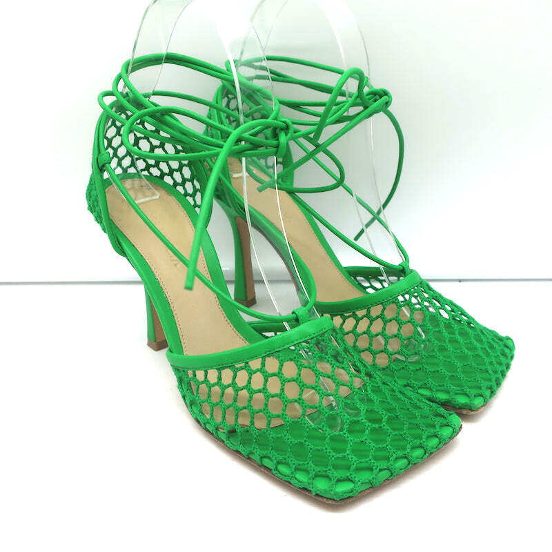 Bottega Veneta Stretch Ankle Tie Sandals Green Mesh