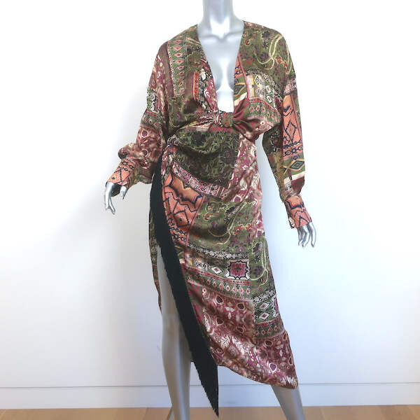 Zara Fringed Plunge Midi Dress Multicolor Printed Satin Size Small | eBay Zara Fringed Plunge Midi Dress Multicolor Printed Satin Size Small | eBay