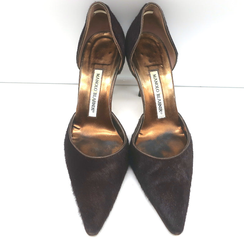 MANOLO BLAHNIK ブラウンポインテッドトゥパンプス　37.5 Manolo Blahnik D'Orsay Pumps Dark Brown Calf Hair Size 37