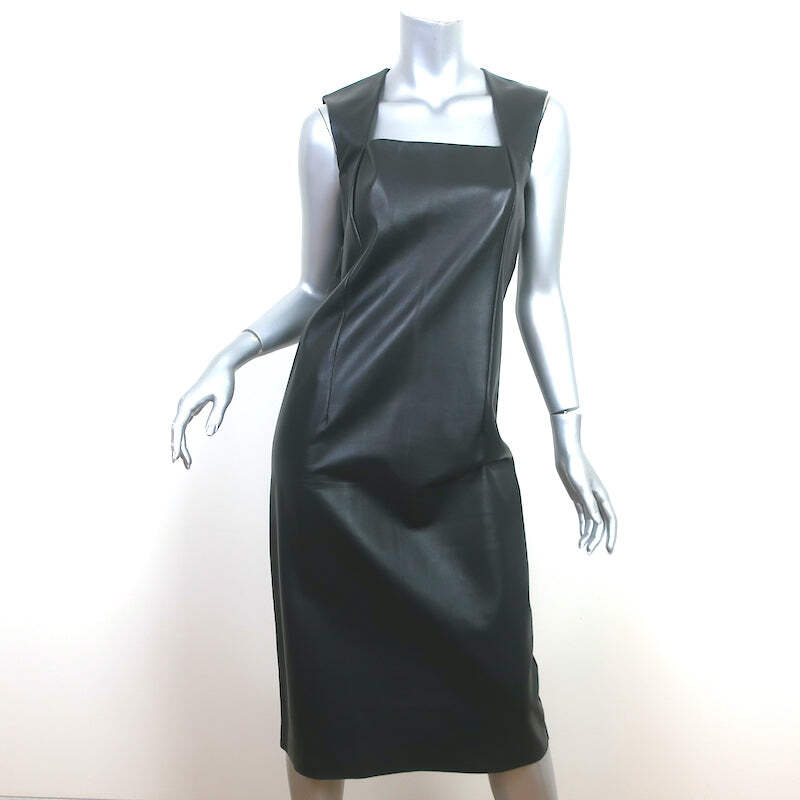 Bottega Veneta Square Neck Leather Midi Dress Black Size 38 | eBay