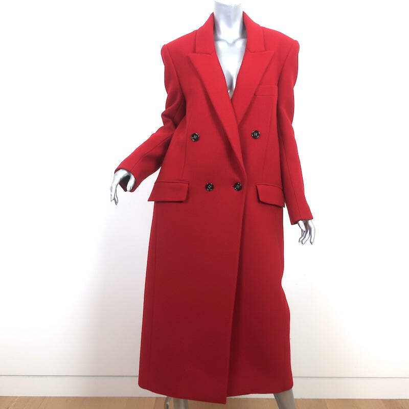 【送料&関税込】Saint Laurent Double-breasted Long-sleeved J Saint Laurent Double Breasted Long Coat Red Cashmere-Wool